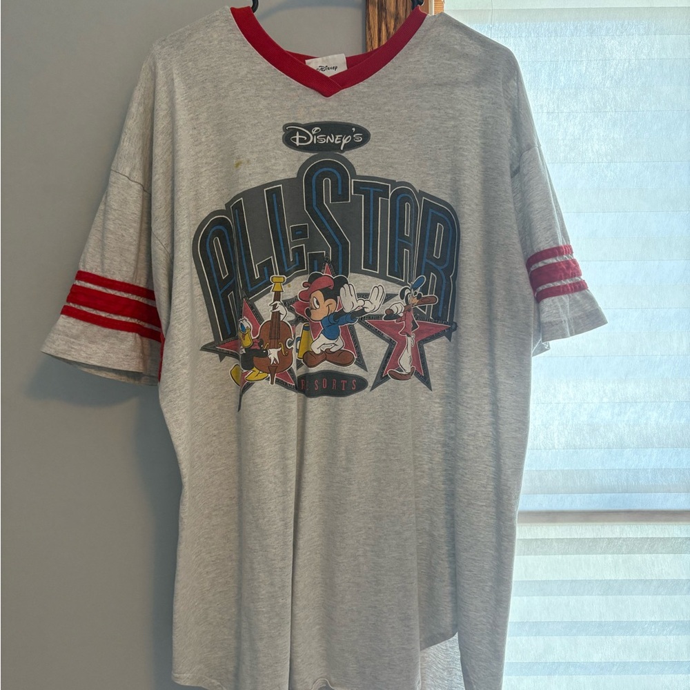 Disney All-Star Gray T-Shirt with Red and Blue Accents